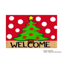 Christmas Tree Welcome Design Linen Table Mats Set of 4 for Home Kitchen Table Decor 12x18 inch