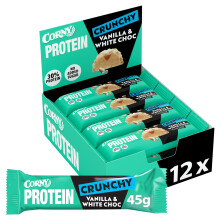 Barritas de Prote?nas, Corny Protein, Crunchy Chocolate Blanco Sabor Vainilla, 13,5 gr de Prote?nas, 0% Az?cares A?adidos - Pack 12x45 g Taste the Pow