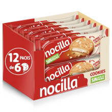 Nocilla, Cookies, Blanca, Galletas con gota de confiteria de cacao, rellena con crema de leche con avellanas - 12 Packs de 6 Unidades - 1440g