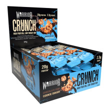 Barritas ricas en prote?nas Warrior Crunch 20 g - Barritas bajas en az?car/carbohidratos - Pack de 12 x 64 g (Masa de galletas con pepitas de chocolat