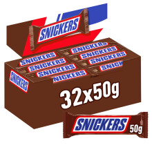 Snickers Chocolatina con deliciosa Crema de Cacahuete, Suave Caramelo y trocitos de Cacahuete recubiertos de Chocolate con Leche 50g