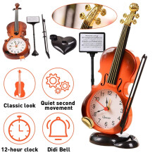 MesaSe Desk Clock Violin Alarm Clock Desk Plastic Ornament Clock Vintage Clock Violin Decoration (Random Color)