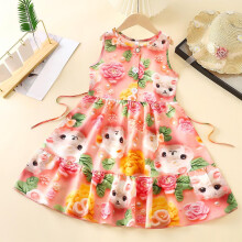 Mouwloze zomerjurk met bretels en bloemenprint voor kleine meisjes, veelkleurig, maat 130, geschikt voor peutermeisjes