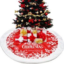 48 Inch Christmas Tree Red Skirt, White Snowflake Pattern Beautiful Christmas Skirt Christmas Decorations for Holiday Party Home Decoration Supplies