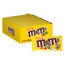 M&M's Peanuts Snack en Bolitas de Colores con Cacahuete y Chocolate con Leche, Pack Ideal para Compartir o Regalar en Navidad, 24 x 45g