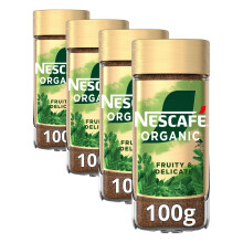 NESCAF? GOLD ORGANIC aroma y sabor, caf? soluble 100% ar?bica, certificado por Fairtrade, frasco de vidrio, 100 g (Paquete de 4)