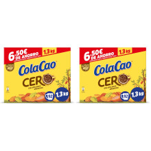 ColaCao Cero, Cacao Soluble sin Az?cares A?adidos, 1,3 kg, 92 Raciones (Paquete de 2)