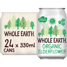 Whole Earth Organic Sparkling Elderflower Soft Drink, 24x 330 ml, Lightly Fizzy
