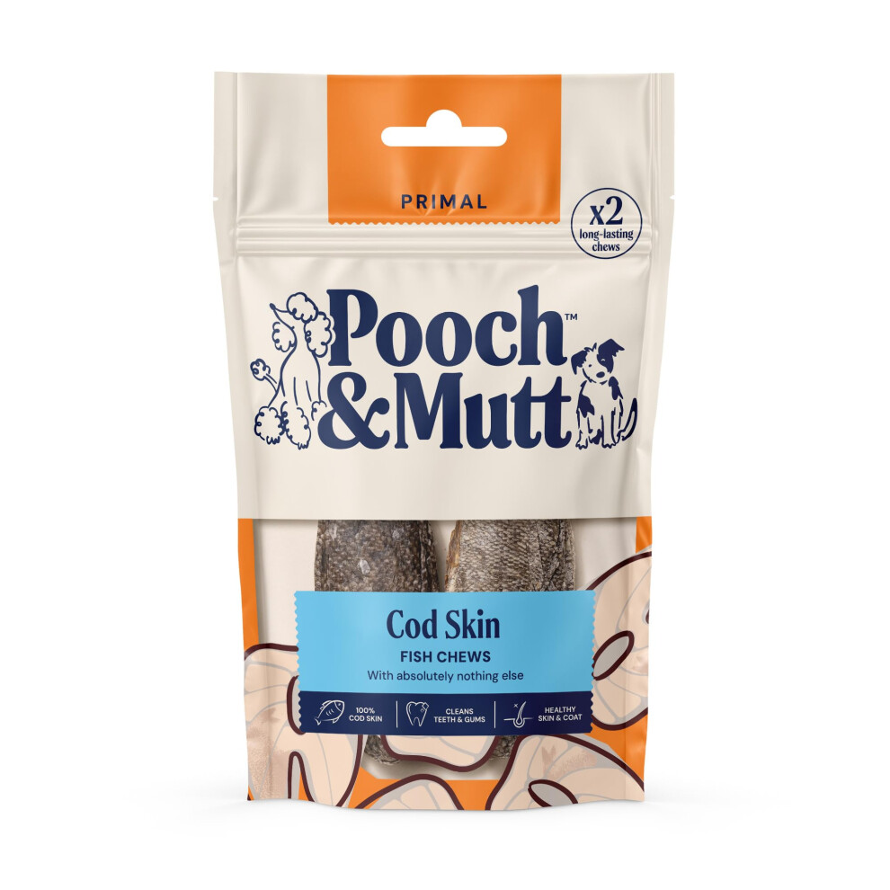 Pooch & Mutt - Cod Hide Chew Treat, Long Lasting Fish Hide Chews For Reward, 90G (2 Chews) (Packaging May Vary)