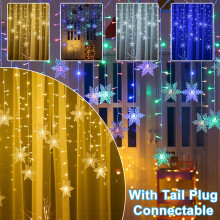 Christmas Snowflake Curtain Lights, 8 Modes Flashing Memory Functions Fairy String Window Lights Indoor Outdoor Fairy Lights Xmas Party Decoration