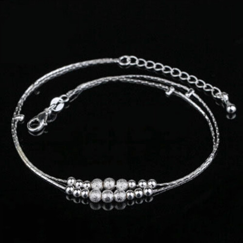 Cavigliera con ciondolo, bracciale per caviglia con perline (argento)
