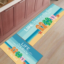 Tapis de cuisine d'été en 2 pièces (43 x 76 cm + 43 x 119 cm) – Motif océan, étoiles de mer et coquillages pour cuisine/bureau/entrée