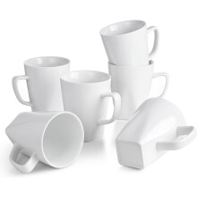 6-Piece White 14oz Porcelain Coffee Mug Set with Handle, Square Bottom – Compatible with Latte, Cappuccino, Tea, Milk & Cocoa