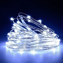 Lampki choinkowe z drutu miedzianego, 50 diod LED, zasilane bateriami, chłodna biel, idealne do sypialni, na Boże Narodzenie, imprezy i wesela