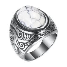 Retro Jewelry Turquoise Stone Rings For Men Titanium Steel Inlaid Three Colors Ring Men Domineering Opal Ring Stainless Steal Rings