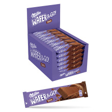 Milka Wafer & Go Choco, Barritas de Barquillo Cubierto de Chocolate con Leche y Relleno de Cacao - Pack de 35 Ud, 31g