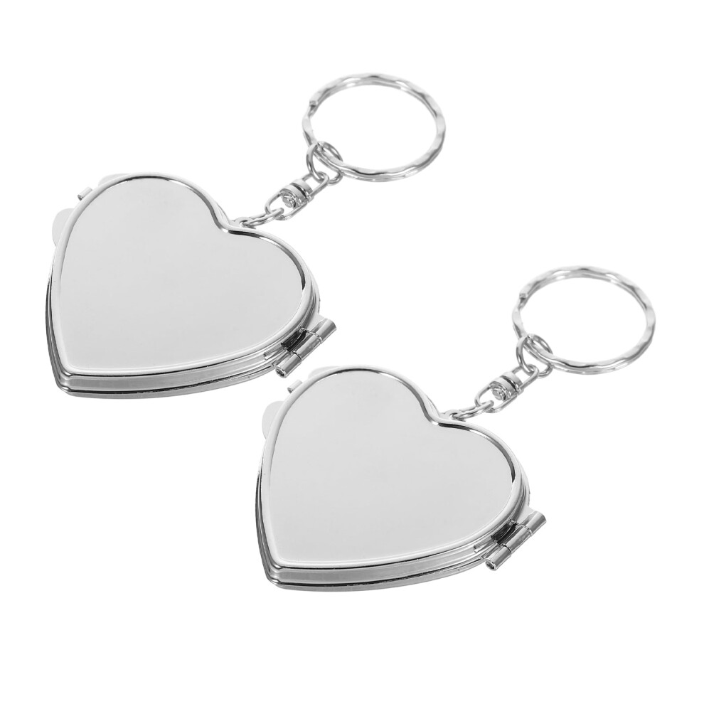 2pcs Cute Heart Shaped Compact Mirror For Women Travel Mirror Small Pocket Mirror Portable Folding Makeup Mirror Cosmetics Mirror Keychain