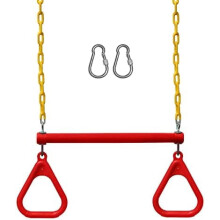 Columpio de jardín con barras paralelas, barra de trapecio de 45 cm y cadena resistente de 122 cm con mosquetones de seguridad – Rojo.