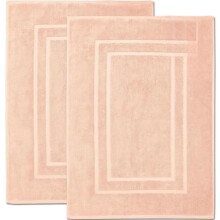 Tapis de bain Feather & Stitch 100 % coton éponge (76 x 53 cm), lot de 2 tapis de sol doux, absorbants et lavables – couleur pêche pâle, ceci