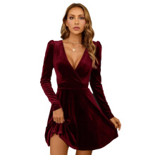Robe Ă manches longues, polyester, bordeaux, L