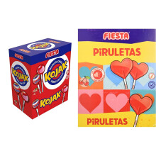 Fiesta Kojak Caramelo con Palo Relleno de Chicle Sabor Cereza 100 Piezas s + Piruleta 80 unidades