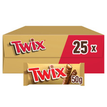 Twix Chocolatina con Galleta crujiente y suave caramelo recubiertos de chocolate con leche (25 x 50g)