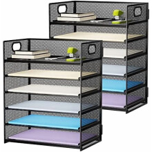 2er-Pack Schreibtisch-Organizer mit Griff, 6-stufiger Briefablage, Aktenablage aus Netzgewebe für Büro, Schule und Zuhause