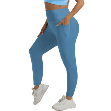Legíny pre ženy, jednofarebné, plus size, vysoký pás, vysoké elastické, ležérne s vreckom, jogové športové nohavice, modré, XL