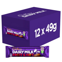 Cadbury Dairy Milk Fruit & Nut, Barrita de Chocolate con Almendras y Uvas Secas - Pack de 12 Unidades, 49 g