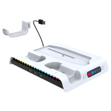 Multifunktionale RGB-Ladestation für PS5/PS5 Slim – Dual-Controller-Ladegerät, Konsolenbasis und Umgebungsbeleuchtung für Disc- und