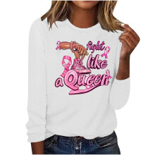 Blusa blanca de manga larga para mujer, cuello redondo, poliéster, estampado gráfico, talla XXL.