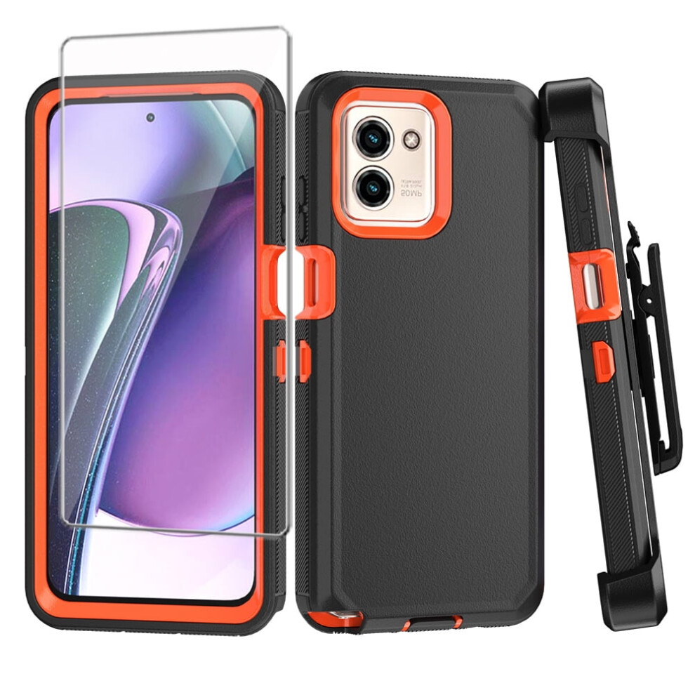 Xhy Moto G Play 2024 Case With Belt Clip, Screen Protector & Military-Grade Protection – 3-In-1 Rugged Armor, + Black/Orange 9496895979797