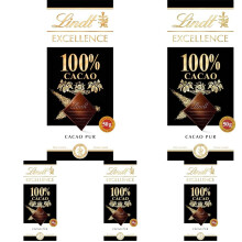 Lindt Excellence Chocolate 100% Cacao, chocolate negro puro sin az?car, sabor intenso y aut?ntico 50 g (Paquete de 5)