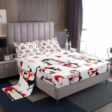 Ensemble de draps-housses pingouins amusants, 3 pièces, pour lit simple, drap-housse à poches profondes, imprimé flocons de neige et animaux