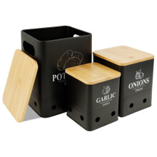 Conjunto de 3 peças de latas empilháveis para armazenar legumes na cozinha. Ideais para alho, cebola, batata, alho, cebola e outros alimentos.