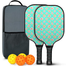 Floral Fiberglass Pickleball Paddles Set with 2 Balls & Bag – Compatible with Indoor/Outdoor Play