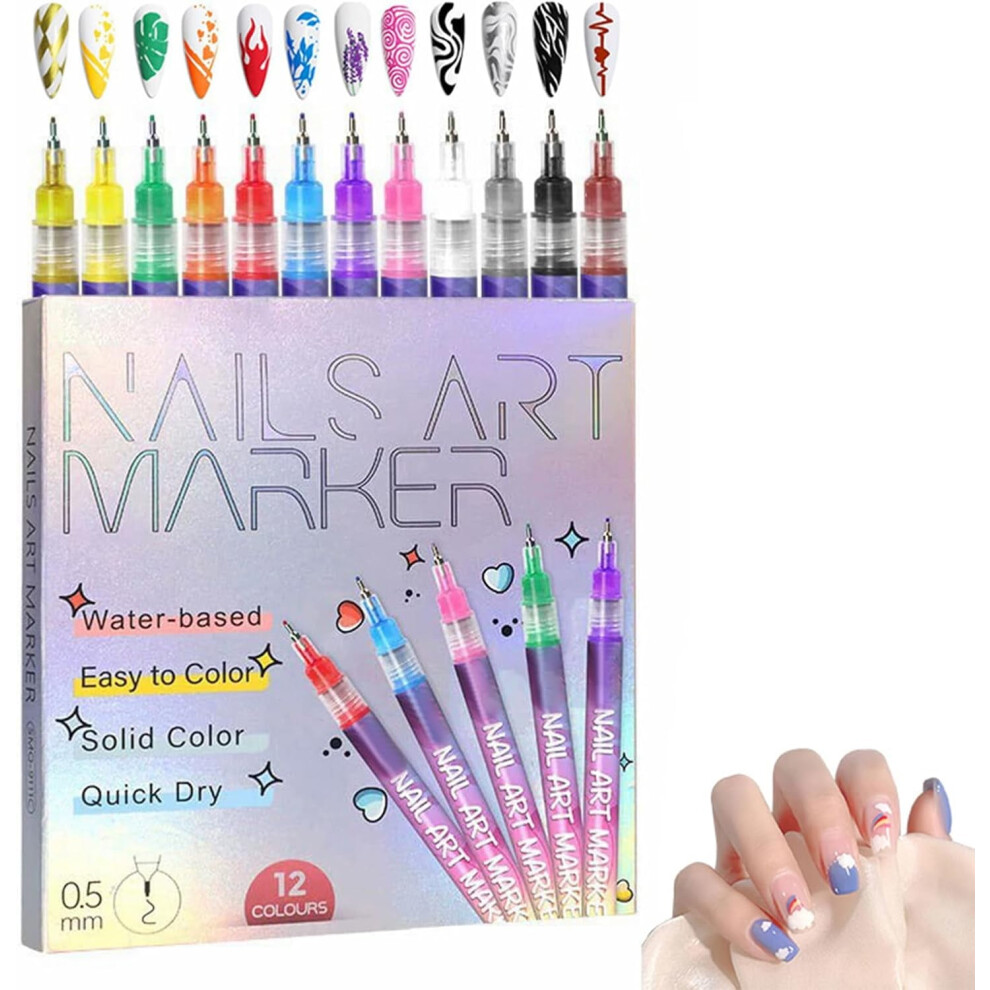 Pink Galaxy Nail Art Pens Metallic Glitter 12 Colors 0.5mm