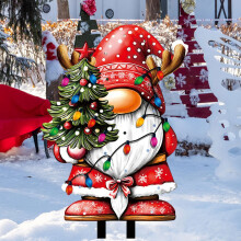 Piquets de Noël plats et lumineux 2D avec LED – Poule, Père Noël et gnomes – Décoration extérieure pour jardin et allée