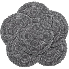 Juego de 6 manteles individuales redondos tejidos, 38 cm (15 pulgadas), color gris.