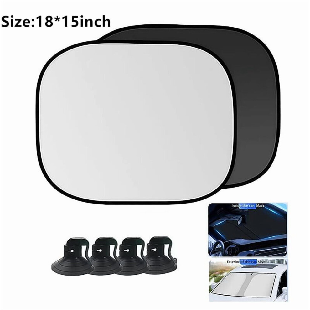 Car Windshield Sun Shade Foldable 2-Piece 18X15 Inch Black/Silver 963904329823