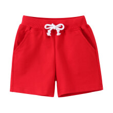 Kids' Stretch Athletic Shorts, Solid Color, Elastic Waist & Drawstring, Knee-Length Beach/Basketball Shorts for Toddlers 18-24M, Red
