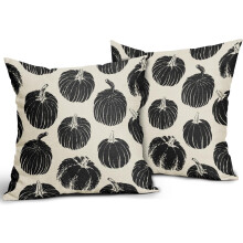 Housses de coussin automnales citrouille noire 40x40 cm, lot de 2, décoration récolte d'automne et Thanksgiving, housses de coussin style ferme