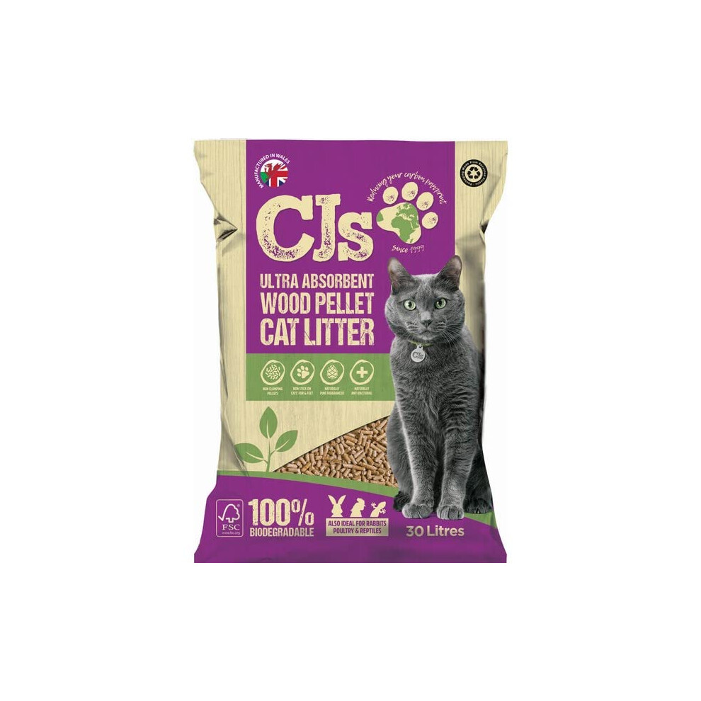 Cj's Premium Wood Cat Litter 5L 15L 30L - Virgin Wood Pellets Ultra Absorbent (30L)