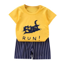 Conjunto de verão infantil para bebês e crianças pequenas, composto por camiseta de manga curta e shorts com estampa de desenho animado. Ótimo