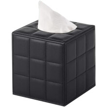 Vierkante tissueboxhouder van PU-leer met magnetische onderkant, decoratieve servettenhouder voor thuis/kantoor/auto – zwart