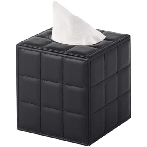 PU Leather Square Tissue Box Holder 13x13x14.5cm