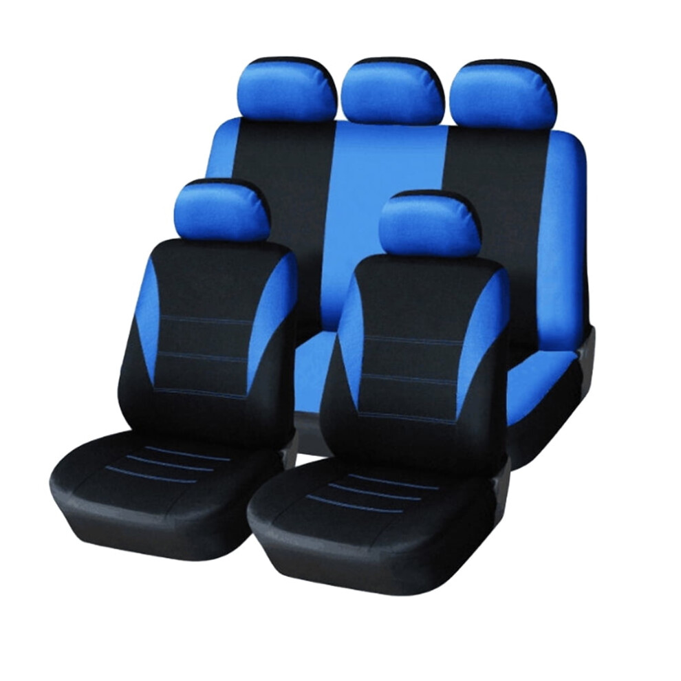 9 Pcs 5 Seats Car Seat Covers Universal Auto Seat Cover Wear Resistant Dustproof Car Seat Protector Mat Car Interior Accessory (Blue) Blue 9450273783703