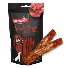 Rosewood Steak Strips for Dogs - Made with Beef and Pollock, Grain Free Chews, High Protein Dog Treats, By Pets Unlimited (100g)