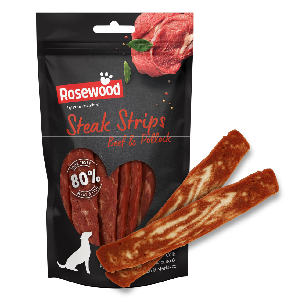 Photos - Dog Food Rosewood Steak Strips for Dogs - Made with Beef and Pollock, Grain Free Chews, High Protein Dog Treats, By Pets Unlimited (1 