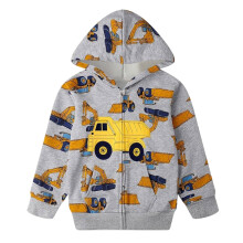 Sweatshirts voor jongens met cartoonauto-print, lange mouwen, capuchon, ritssluiting en zakken, geschikt voor dagelijks gebruik, oranje, maat 6-7